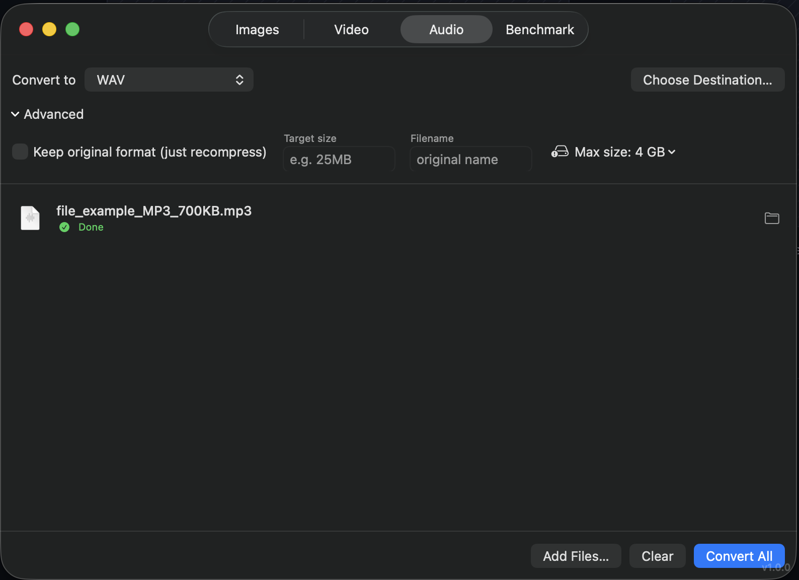 Audio tab