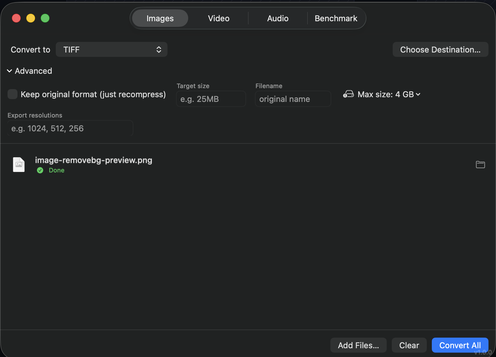 Images tab
